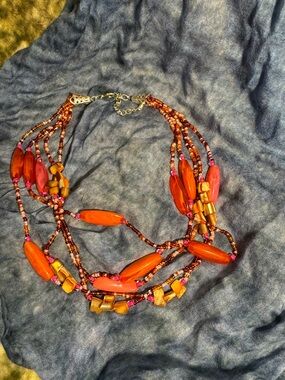 Multi-Strand Orange Bead Statement Necklace/matching earrings-Women's Jewelry
